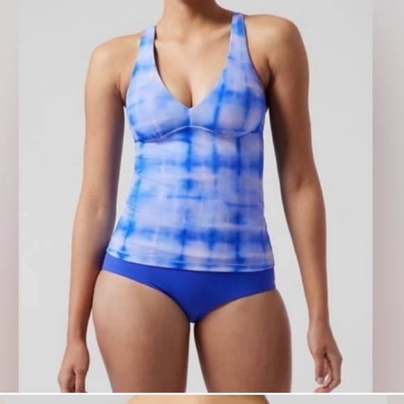 Athleta Tie-Dye Plunge Tankini Top Cross Over Tie Back Swimwear. Size SP